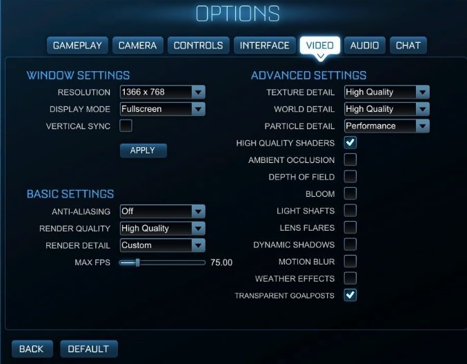 Rocket League Settings
