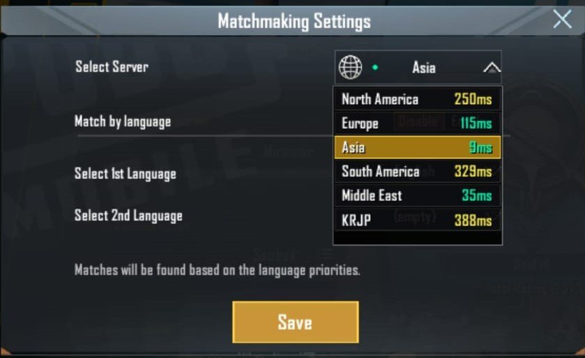 إصلاح التأخر في pubg mobile عن طريق اختيار الخادم المناسب