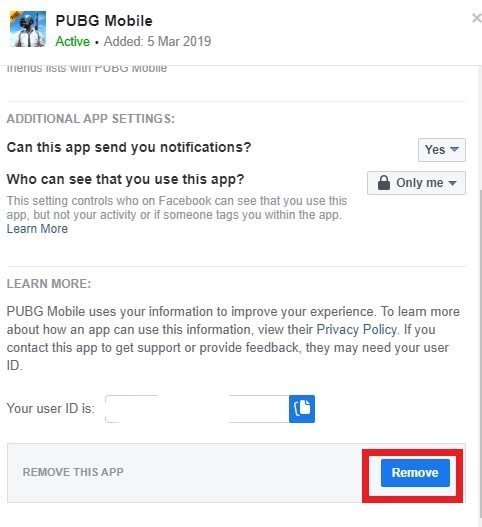 remove facebook account pubg mobile