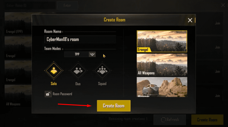 Custom room In PUBG