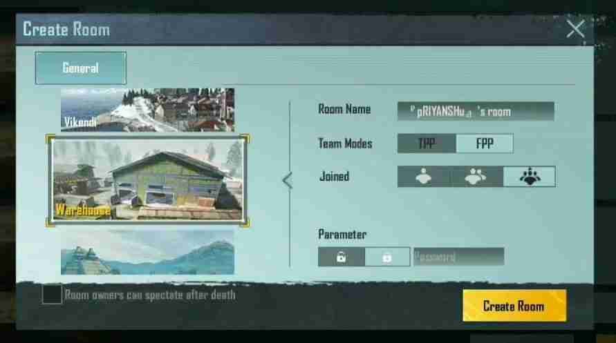 Creating Room in BGMI